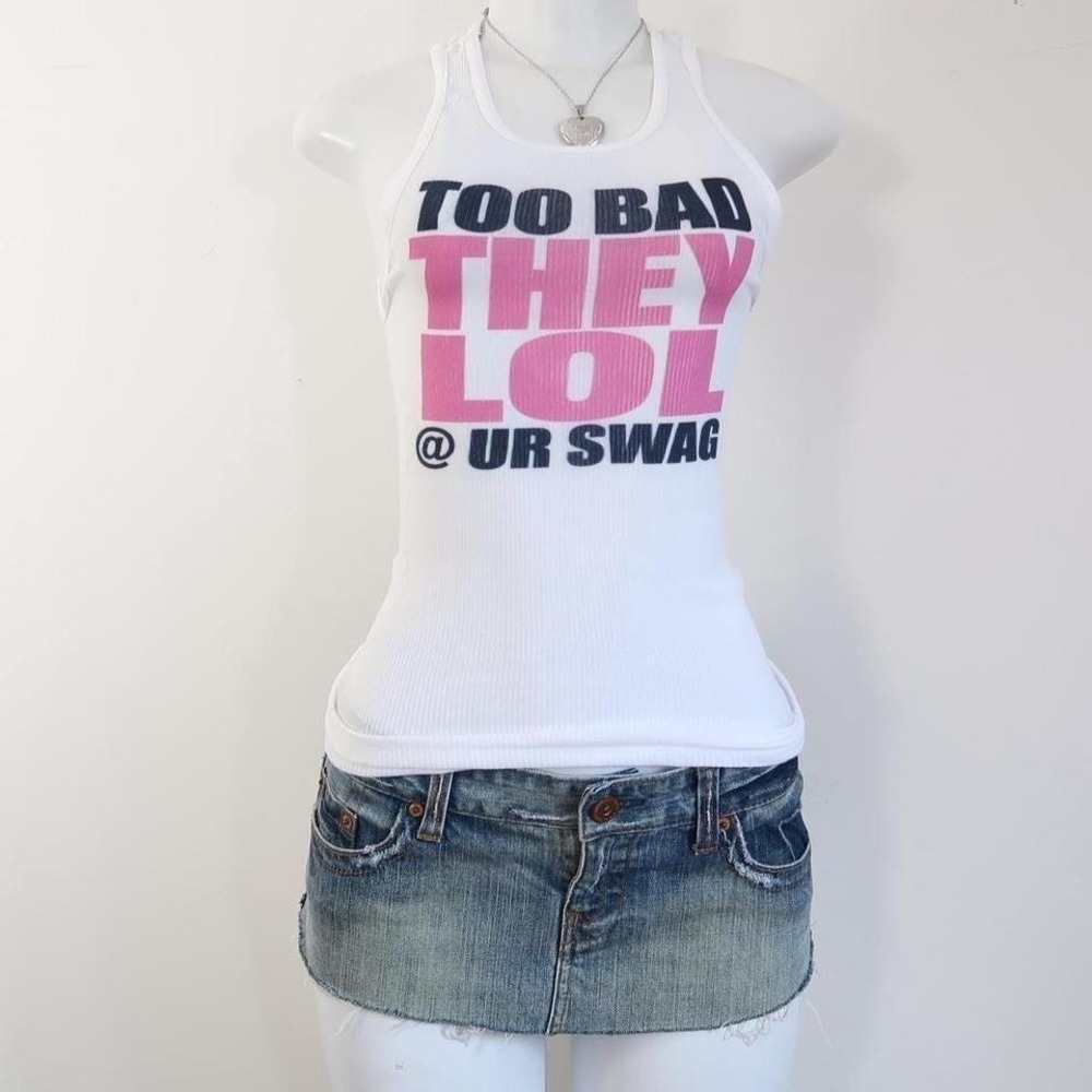 y2k slogan ribbed tank too bad they lol ur swag graphic